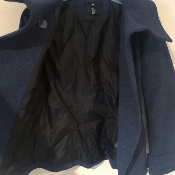 H&M Navy Blue Pea Coat Size 2 Small Blue Button Down Nautical Marine Preppy - Picture 9 of 11